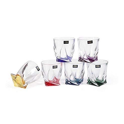 Crystalex Bohemia Quadro Rainbow Colored Tumblers, 11 Oz Bohemian Crystal Glass Whiskey/Brandy Tumblers (SET of 6)