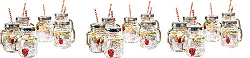 Estilo Mason Jar Mugs with Handle and Straws Old Fashioned Drinking Glass Set 6, 16 oz Each (3-Pack)