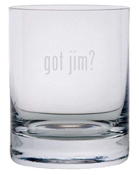 got jim? Etched 11oz Stolzle New York Crystal Rocks Glass