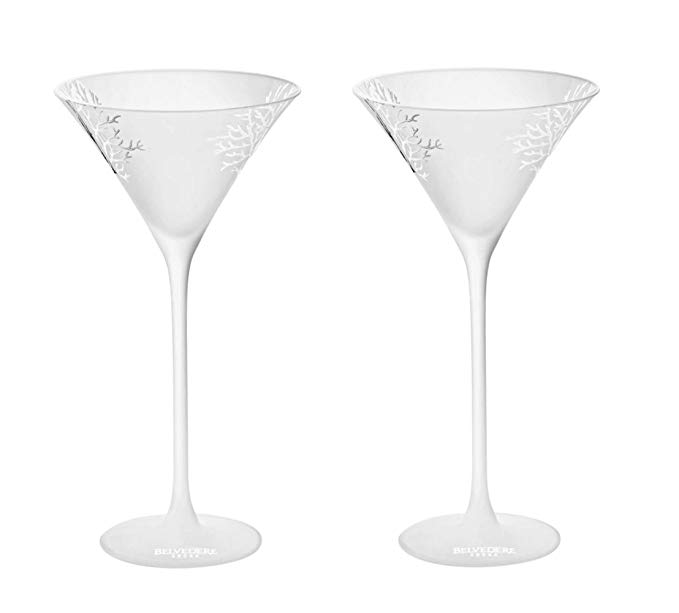 Belvedere Grand Martini Glass - Cold Activated Frosted Satin Trees -Set of 2 Glasses