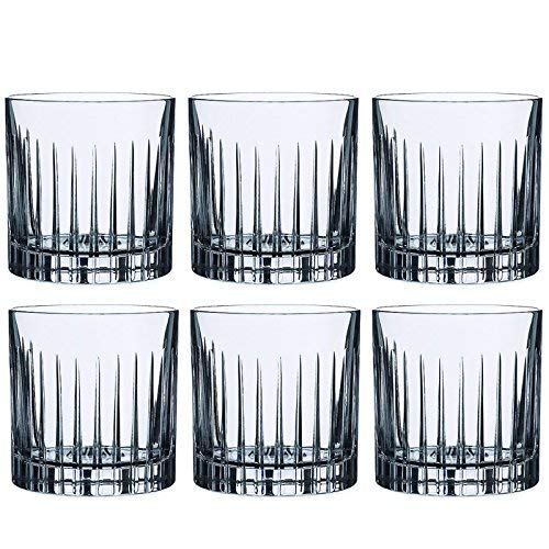 6-Piece Italian Crystal Whiskey Glass Set, 10 oz Crafted Double Old Fashioned Heavy Base Rocks Glasses for Scotch/Bourbon with Thundering Cut Vertical Design