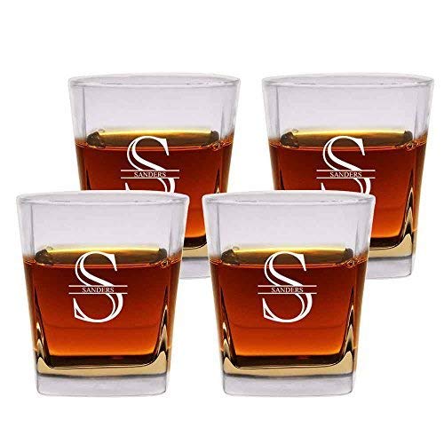 Personalized Old Fashioned Glasses Set of 4 by Froolu Customized Etched Scotch 12oz. Double Rocks Whiskey/Old Fashioned