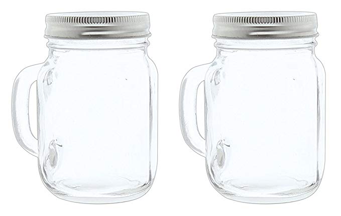 Set of 2 Fashion Glass Mason Jar Mugs with Metal Lid- 5