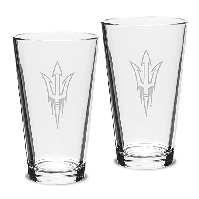 University Glass NCAA Arizona State Sun Devils Adult Set of 2-16 oz Pub Mixing Glasses Deep Etch Engraved, One Size, Clear