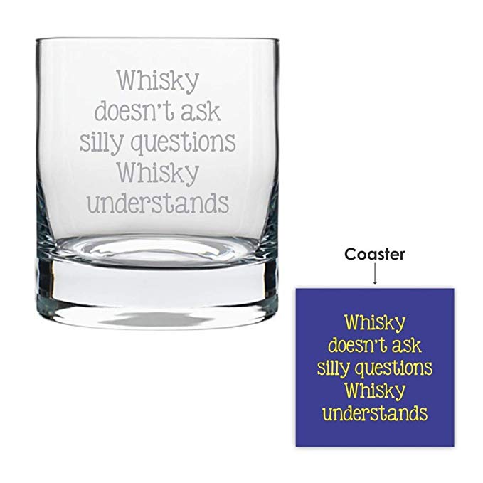 YaYa cafe Funny Whisky Understands Engraved Whiskey Glass with Table Coaster Gifts for Him- Stelvio 10.9 oz | Novelty Birthday Gifts for Men