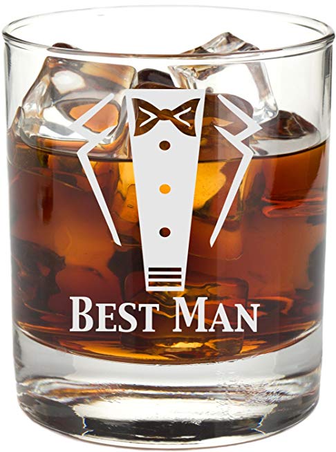 Engraved Tuxedo 11 oz Wedding Party Rocks Glass - Will You Be My? Whiskey Glass (Best Man)