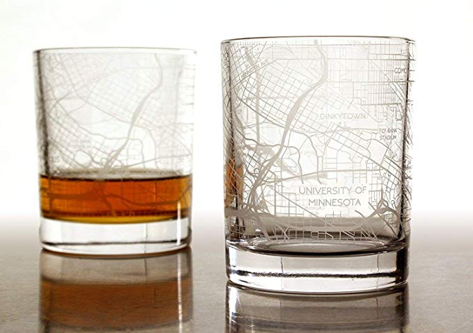 RES|SCU Minneapolis Street Map Glassware Unique Gifts for Men Etched Map Glass Set