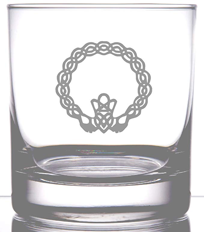 IE Laserware Celtic Irish Claddagh Etched 12.5 oz Rocks Old Fashion Whiskey Scotch Glass