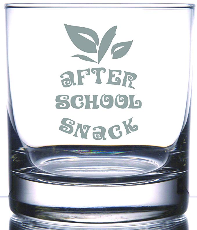 After School Snack Gift For Teacher 12.5 oz laser etched Scotch Whiskey Bourbon Old Fashion Rocks Glass