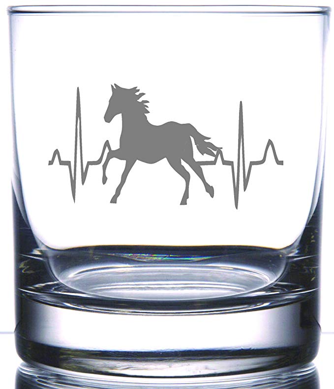 IE Laserware HORSE HEARTBEAT - Rodeo Collection - 12.5 OZ Professionally Etched Old Fashioned Rocks Glass