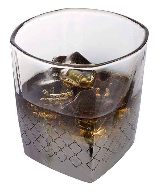 Metallic Whiskey Glasses with Silver Geometric Detail, 7.5 Ounce - Set of 4