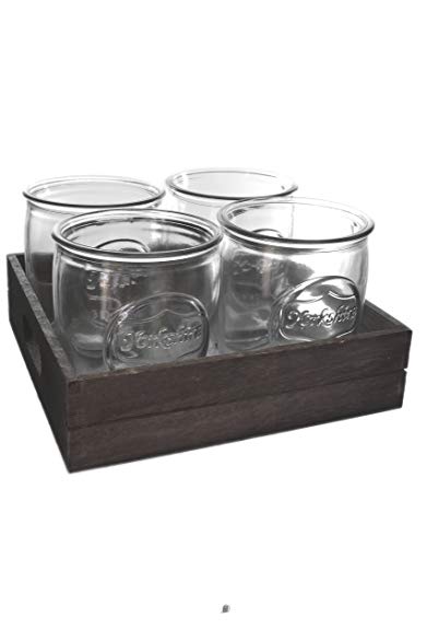 Set 4 Vintage-Style Double Old Fashioned Retro Moonshine Glasses with Wooden Tray