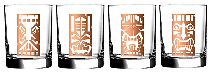 Luminarc Tikis Decorated Double Old Fashioned Glass (Set of 4), 13.25 oz