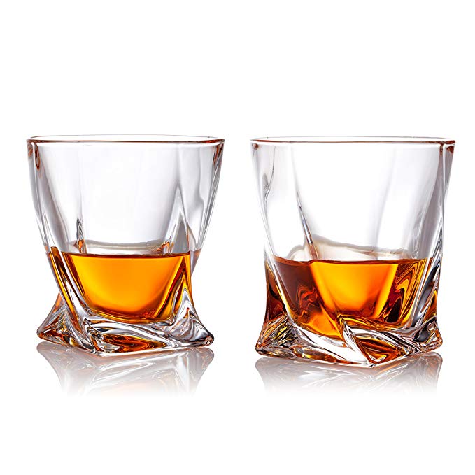 10 oz Twist Design Clear Glasses Old Fashioned Whiskey Tumblers, Set of 2