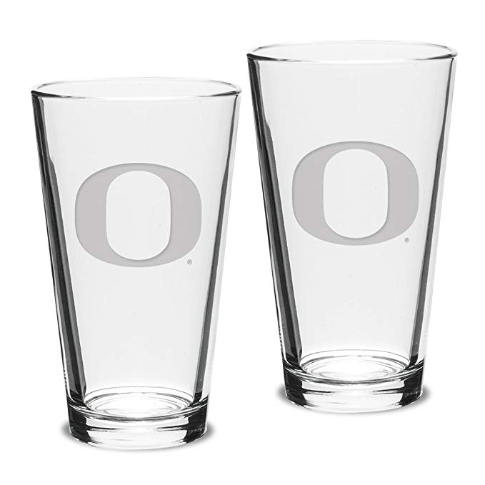 University Glass NCAA Oregon Ducks Adult Set of 2-16 oz Pub Mixing Glasses Deep Etch Engraved, One Size, Clear