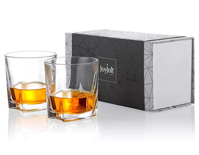 JoyJolt Luna Crystal Whiskey Glasses, Old Fashioned Whiskey Glass 10.5 Ounce, Ultra Clear Crystal Scotch Glass for Bourbon and Liquor Set Of 2 non-leaded crystal Glassware