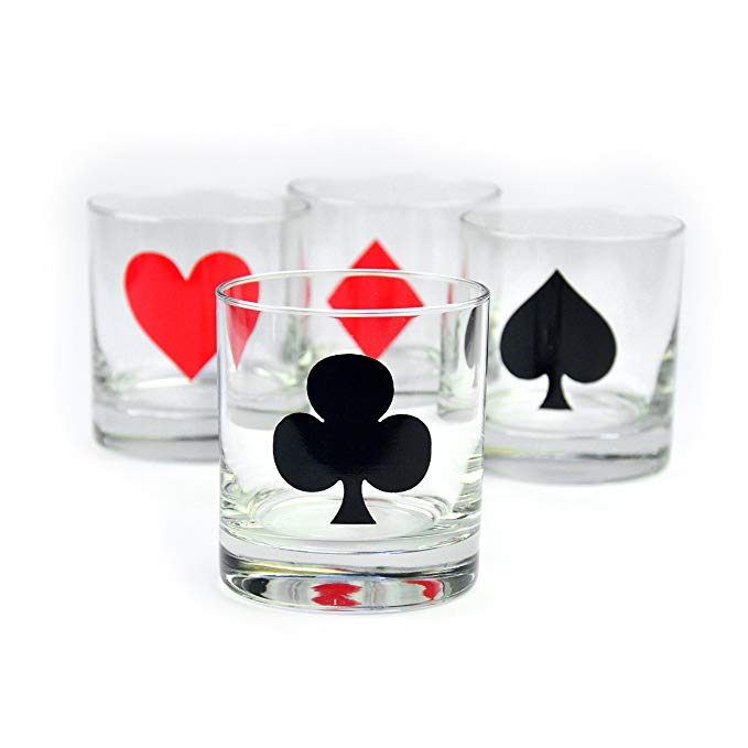 Card Suits Cocktail Glasses for Poker Night - Set of 4